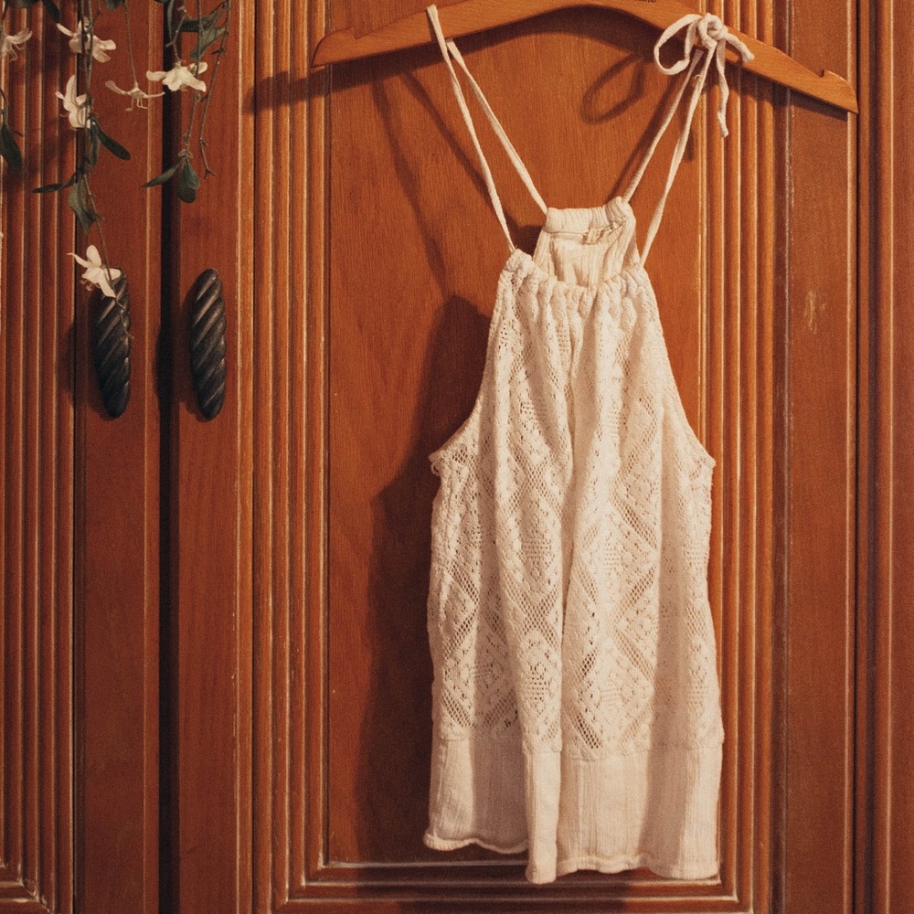 White lace crochet tank with open back boho